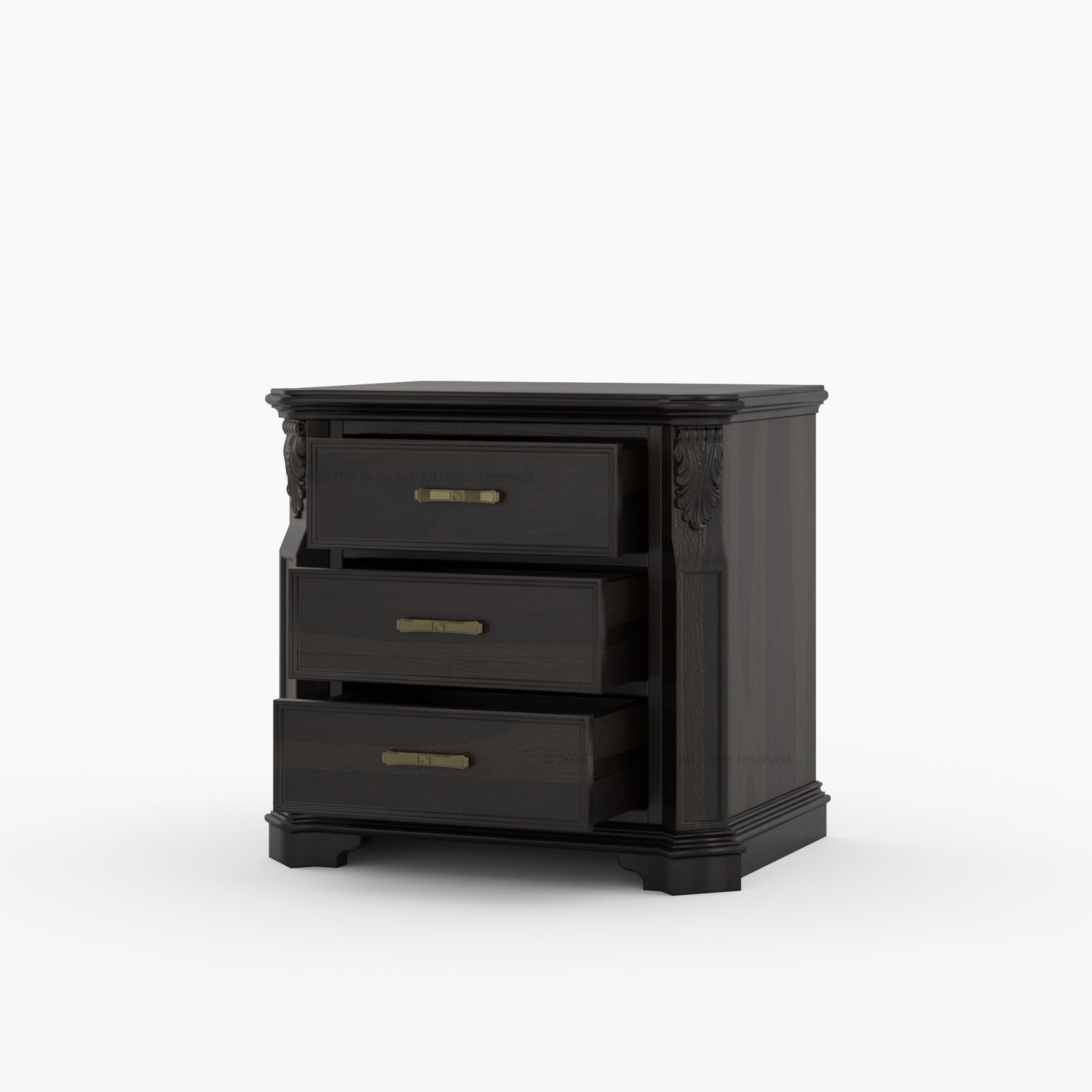 Alexander Hand-Carved Solid Wood Three-Drawer Nightstand