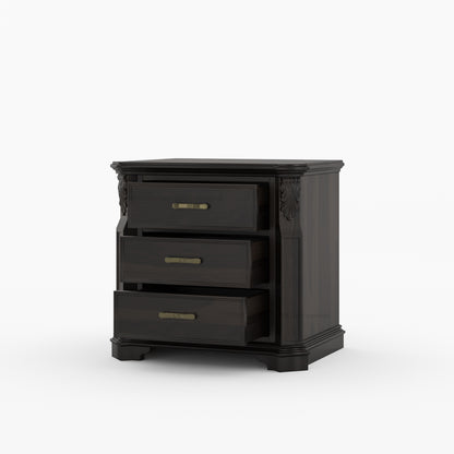 Alexander Hand-Carved Solid Wood Three-Drawer Nightstand
