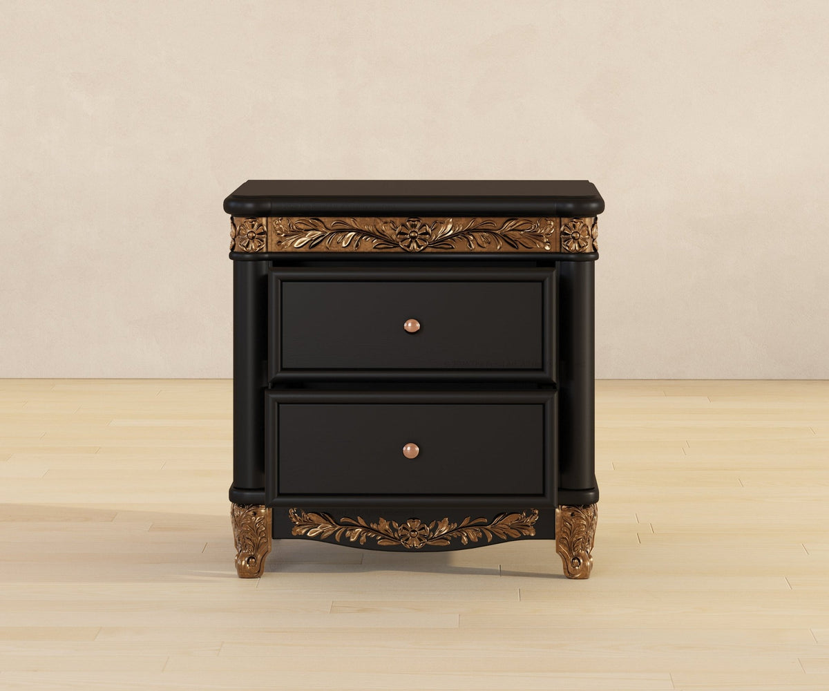 Versailles Grandeur Solid Wood Nightstand with Gold Leaf Carved Details