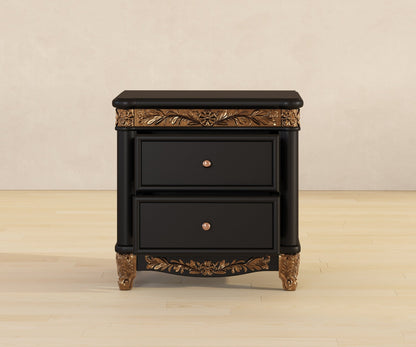 Versailles Grandeur Solid Wood Nightstand with Gold Leaf Carved Details