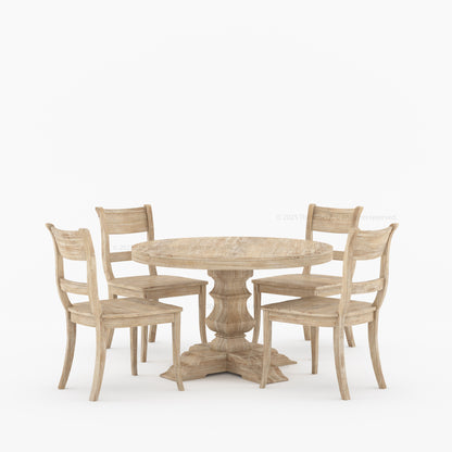 Benton Round Solid Wood Pedestal Base Dining Table and Chair Set