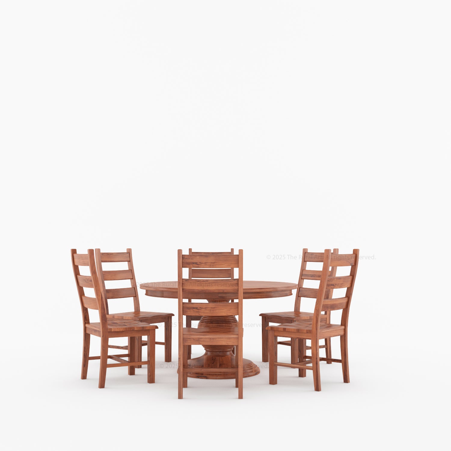 Rome Round Carved Pedestal Dining Table &amp; Ladder-Back Chair Set