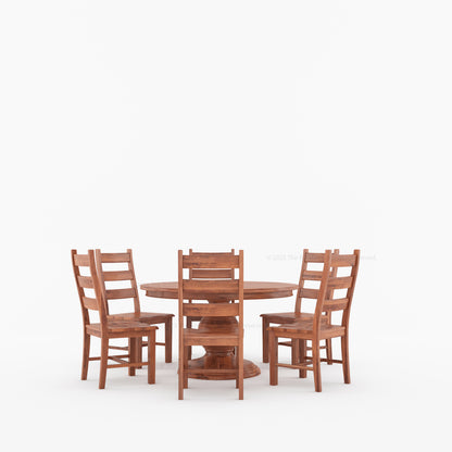 Rome Round Carved Pedestal Dining Table &amp; Ladder-Back Chair Set