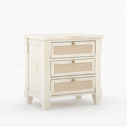 Hayward Solid Wood &amp; Cane Nightstand With Three Drawers