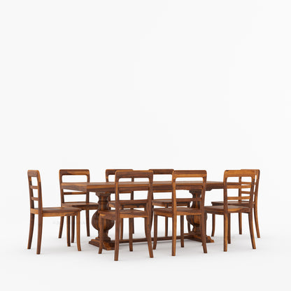 Manhattan Dual-Tone Solid Wood Pedestal Dining Table &amp; Chair Set