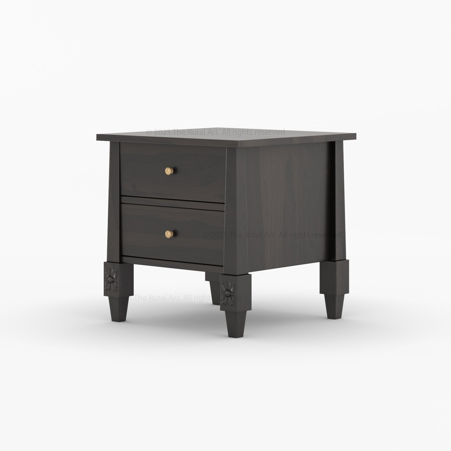 Dothan Solid Wood Nightstand with Carved Floral Legs &amp; Dual Drawers