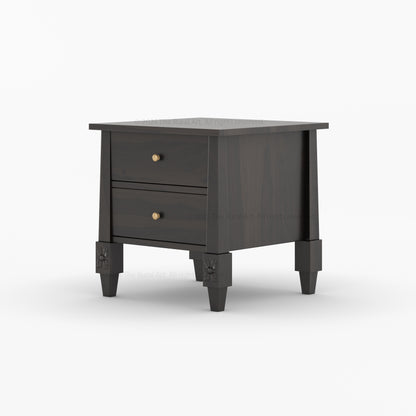 Dothan Solid Wood Nightstand with Carved Floral Legs &amp; Dual Drawers