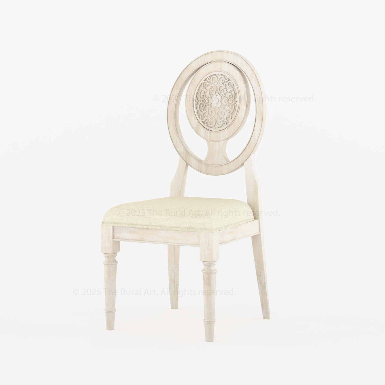 Jackson Solid Wood Dining Chair Hand-Carved Medallion Back &amp; Upholstered Seat