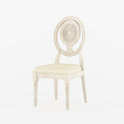 Jackson Solid Wood Dining Chair Hand-Carved Medallion Back &amp; Upholstered Seat