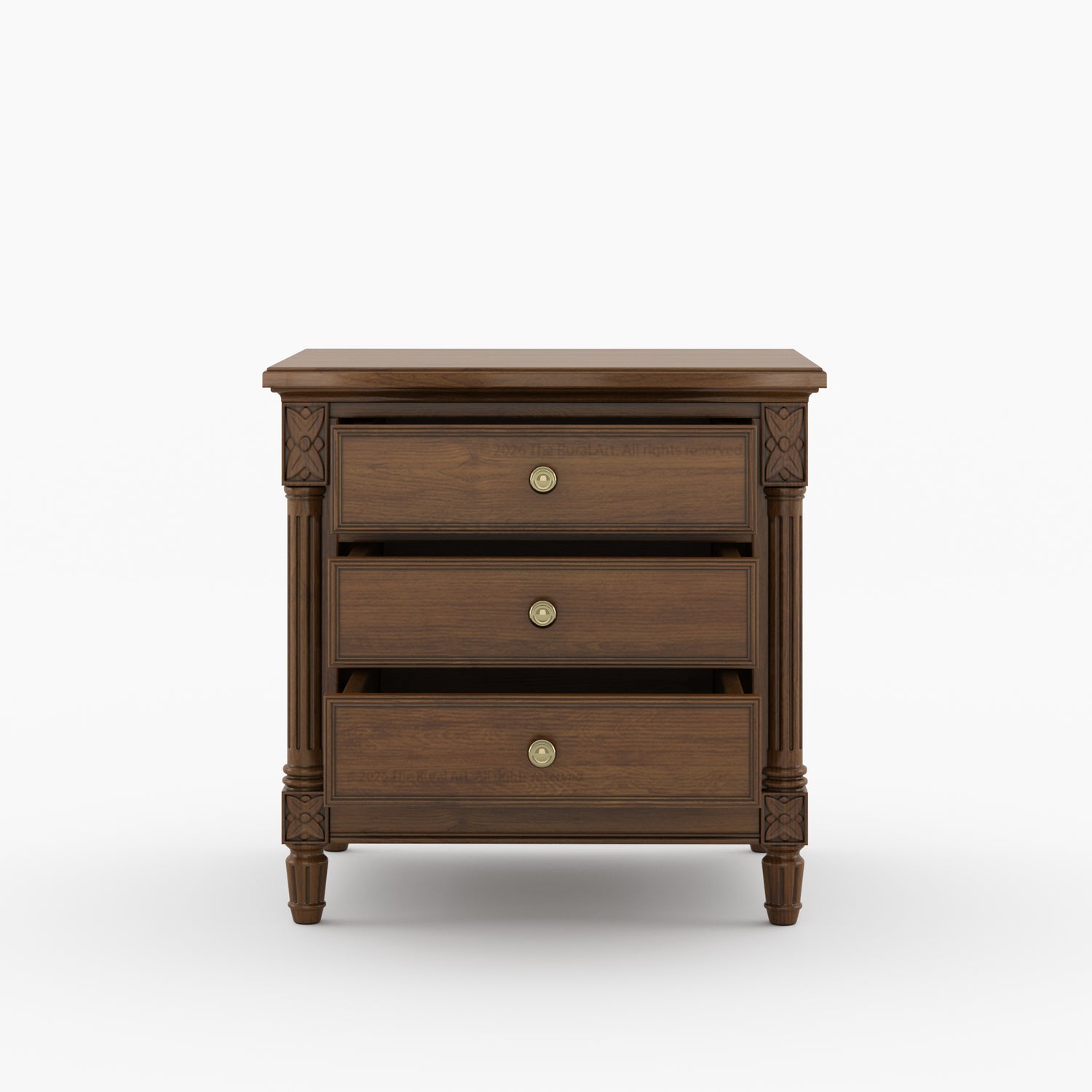 Novato Heritage Solid Wood 3-Drawer Nightstand with Carved Detailing