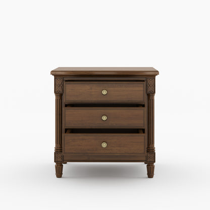 Novato Heritage Solid Wood 3-Drawer Nightstand with Carved Detailing