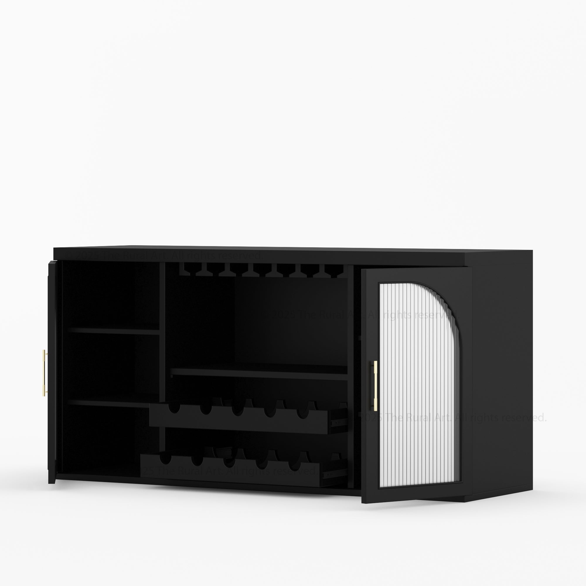 Shelbyville Arched Fluted-Glass Wine Bar Cabinet