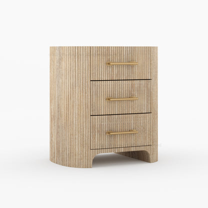 Bartow Fluted Solid Wood Nightstand with 3 Drawers