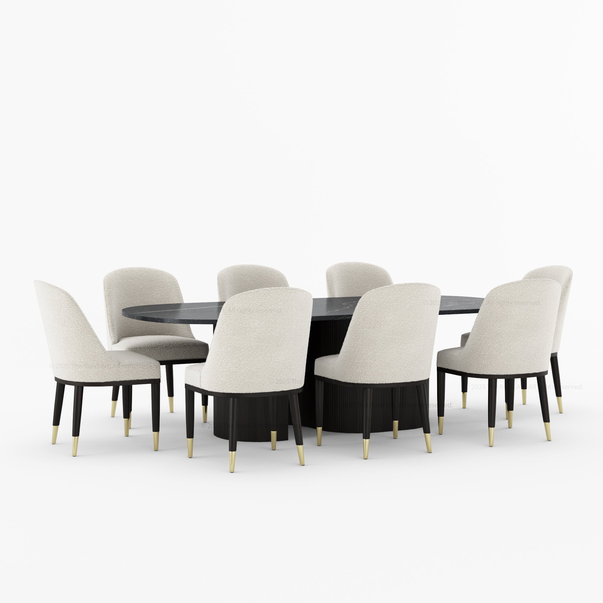 Connersville Modern Stone Top Dining Table Set with Sculptural Fluted Base &amp; Upholstered Chairs