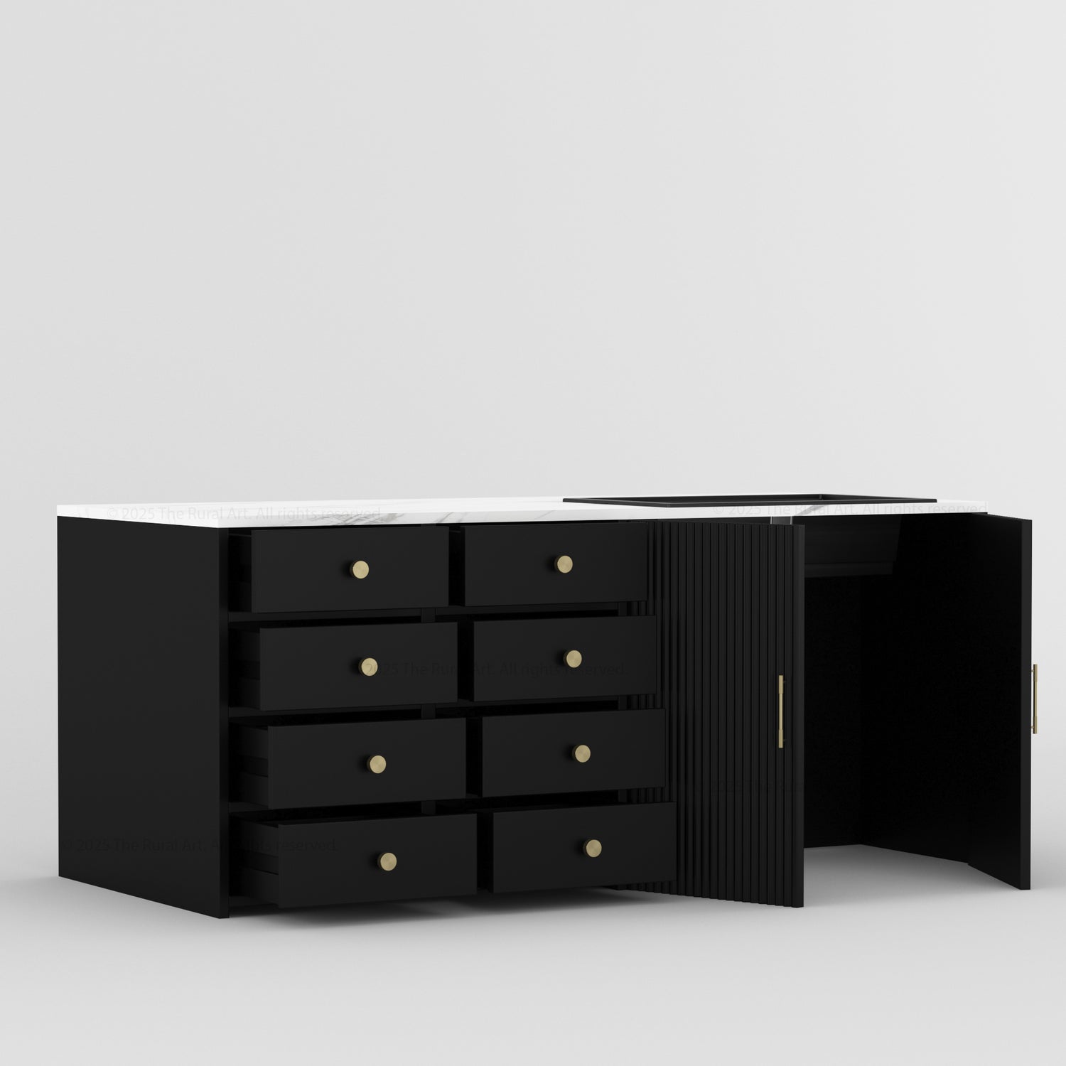 Sonoma Fluted 84&quot; Kitchen Island with Sink Cut-Out &amp; Matching Stools