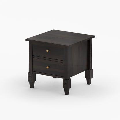 Dothan Solid Wood Nightstand with Carved Floral Legs &amp; Dual Drawers