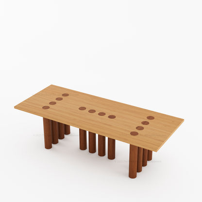 New York Modern Large Dining Table Set Made In Solid Wood Sculptural Round Legs &amp; Inlay Accents