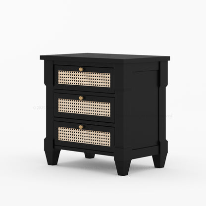 Hayward Solid Wood &amp; Cane Nightstand With Three Drawers