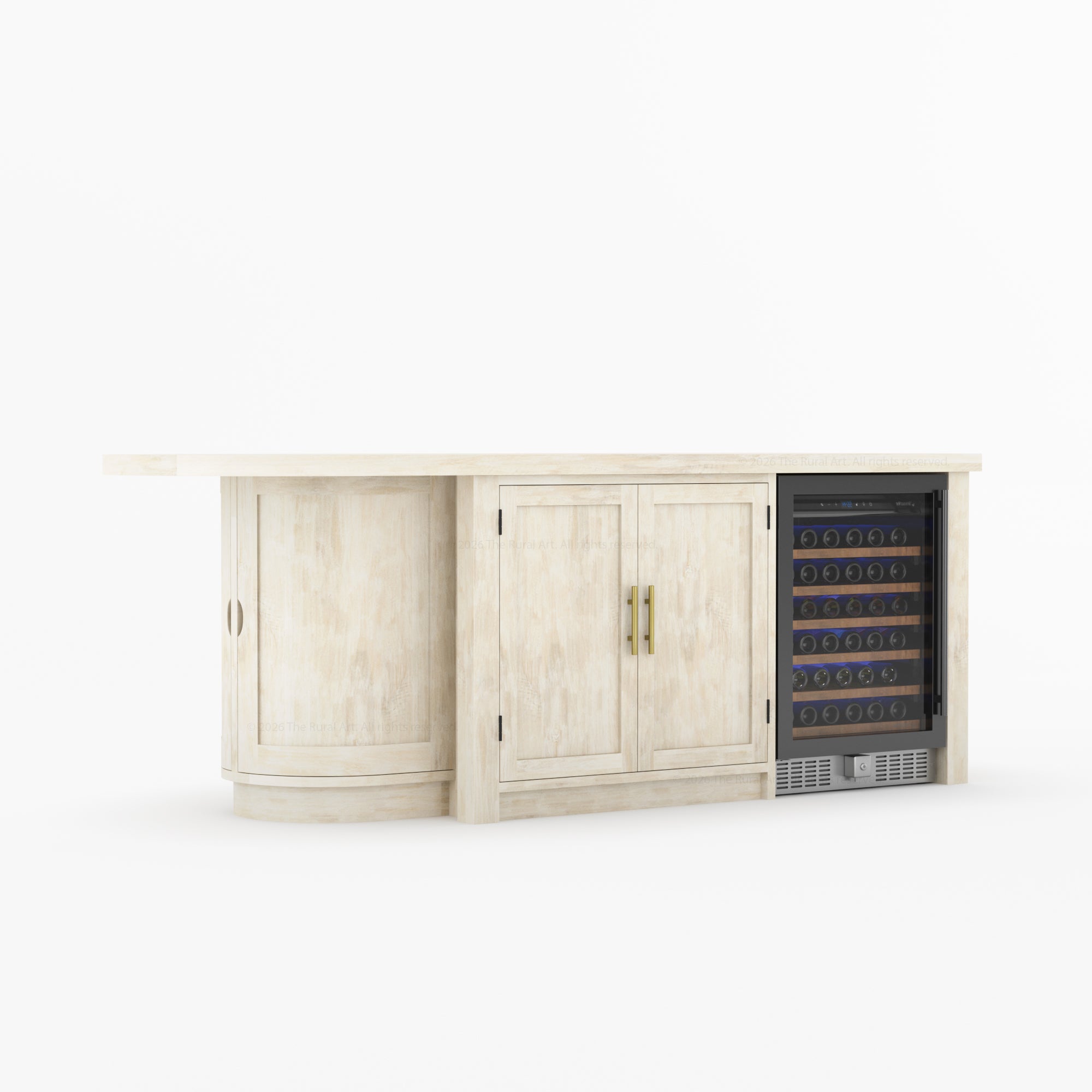 Danville Solid Wood Kitchen Island with Built-In Wine Cooler &amp; Storage Cabinets