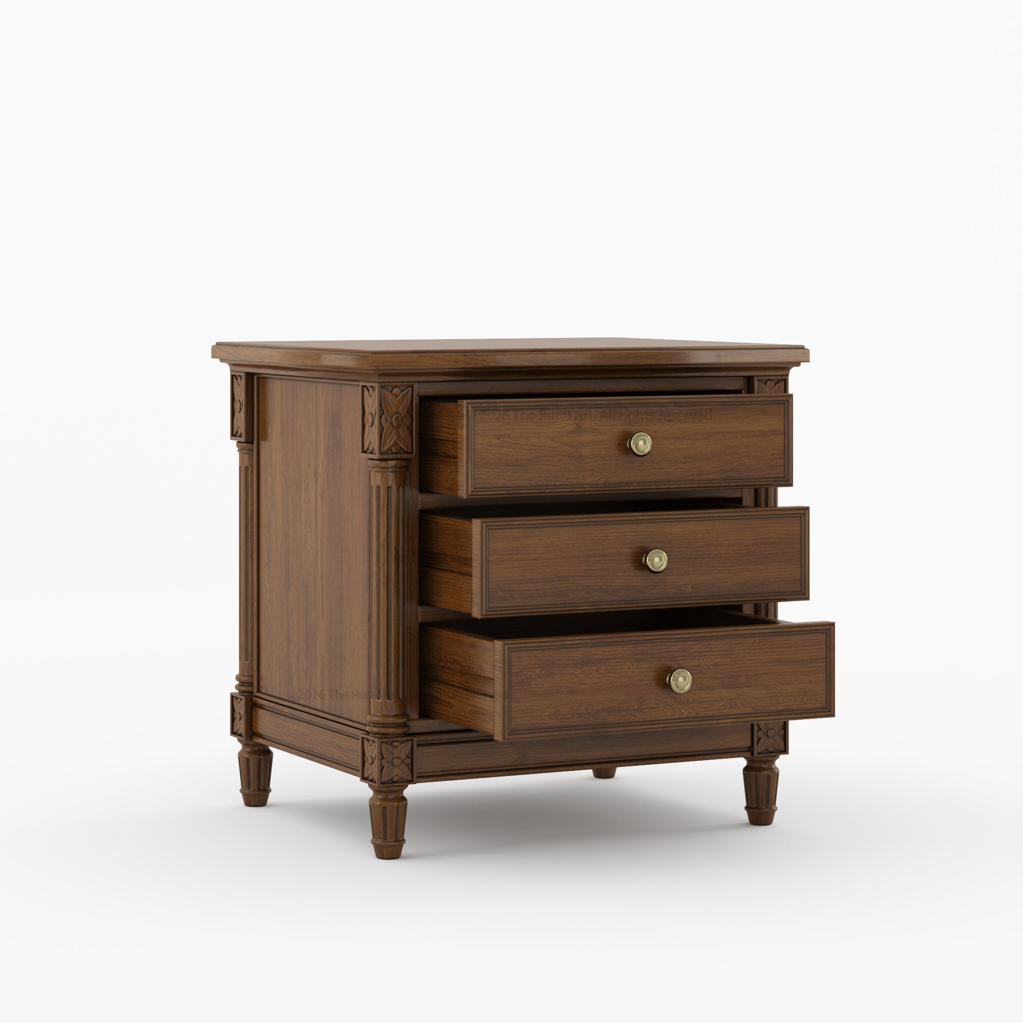 Novato Heritage Solid Wood 3-Drawer Nightstand with Carved Detailing