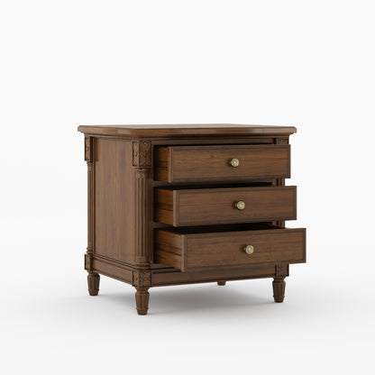 Novato Heritage Solid Wood 3-Drawer Nightstand with Carved Detailing