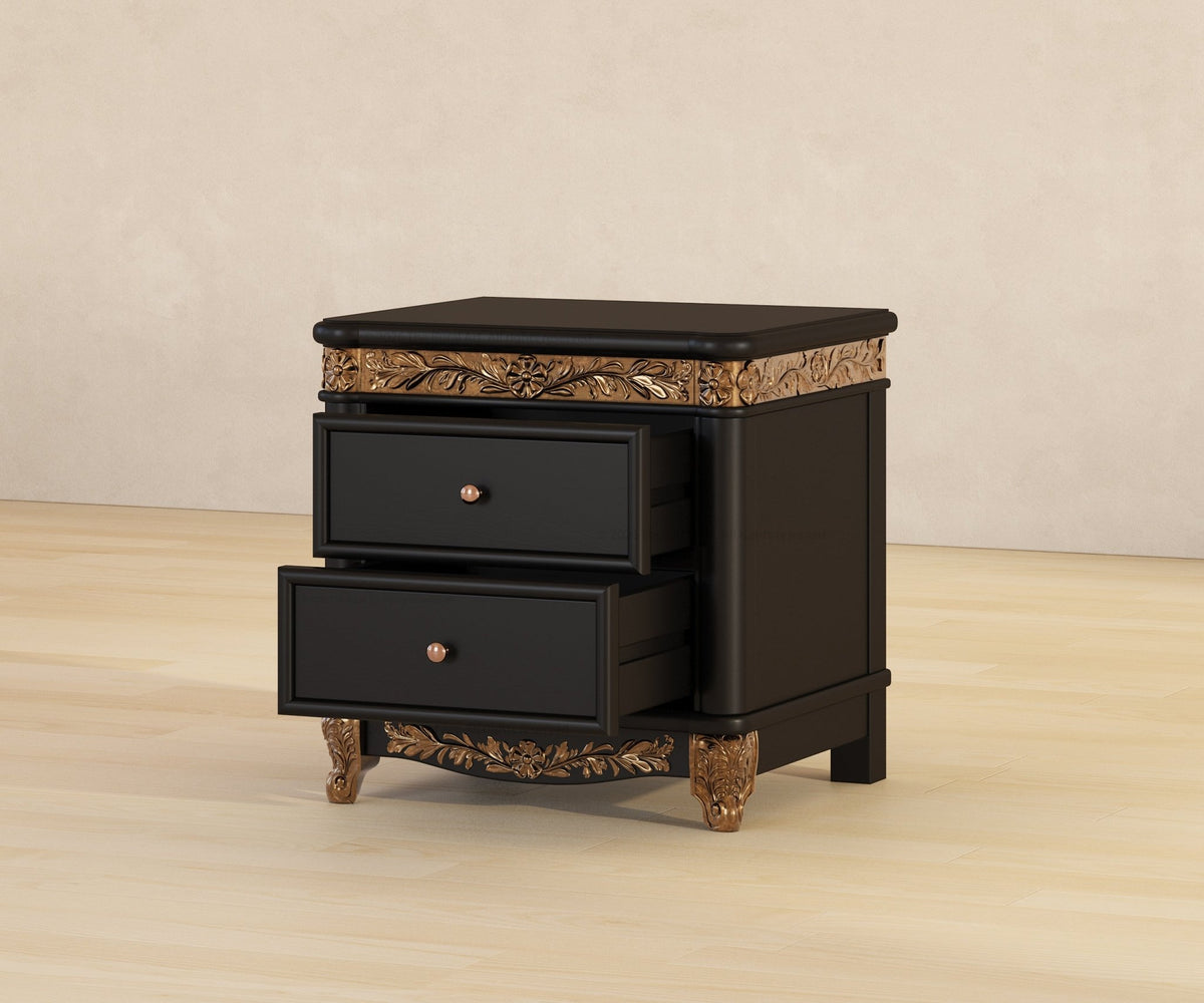 Versailles Grandeur Solid Wood Nightstand with Gold Leaf Carved Details