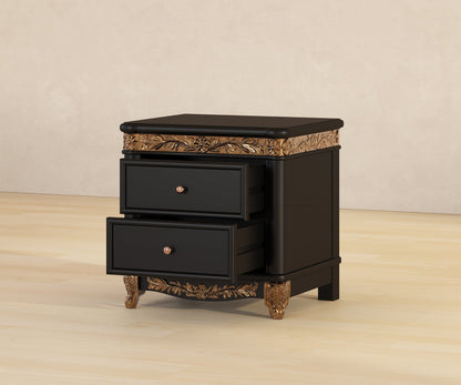 Versailles Grandeur Solid Wood Nightstand with Gold Leaf Carved Details