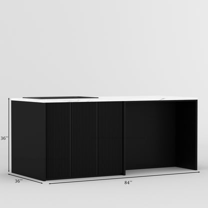 Sonoma Fluted 84&quot; Kitchen Island with Sink Cut-Out &amp; Matching Stools