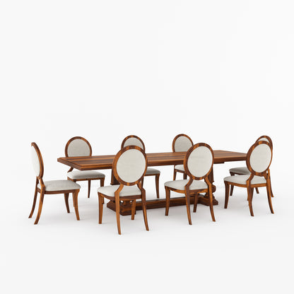 San Pedro Solid Wood Double Pedestal Dining Table &amp; Oval-Back Chair Set