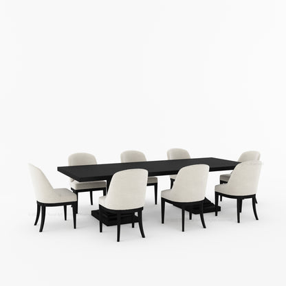 Medina Dining Table Set for 4, 6, 8 and 10 | Solid Wood Pedestal Table &amp; Upholstered Chairs