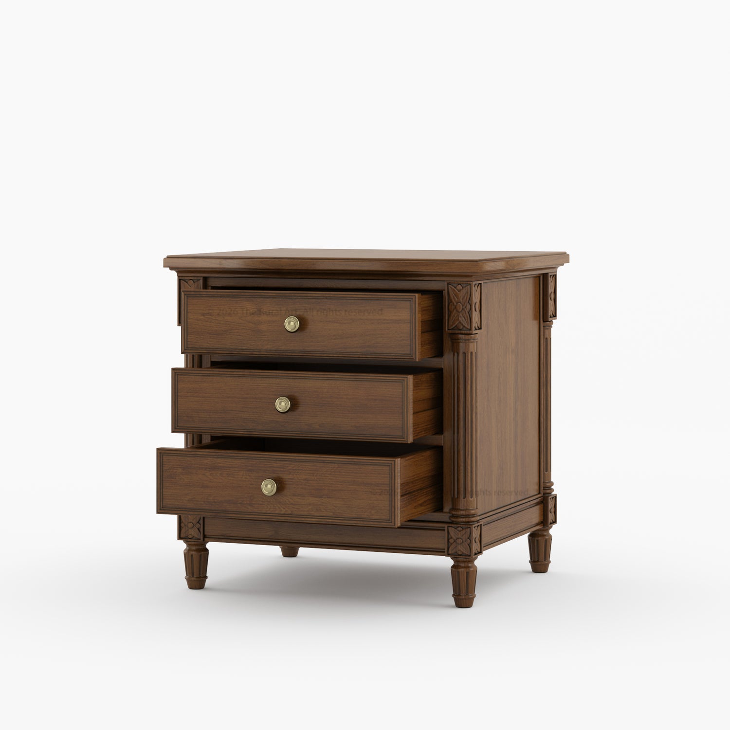Novato Heritage Solid Wood 3-Drawer Nightstand with Carved Detailing