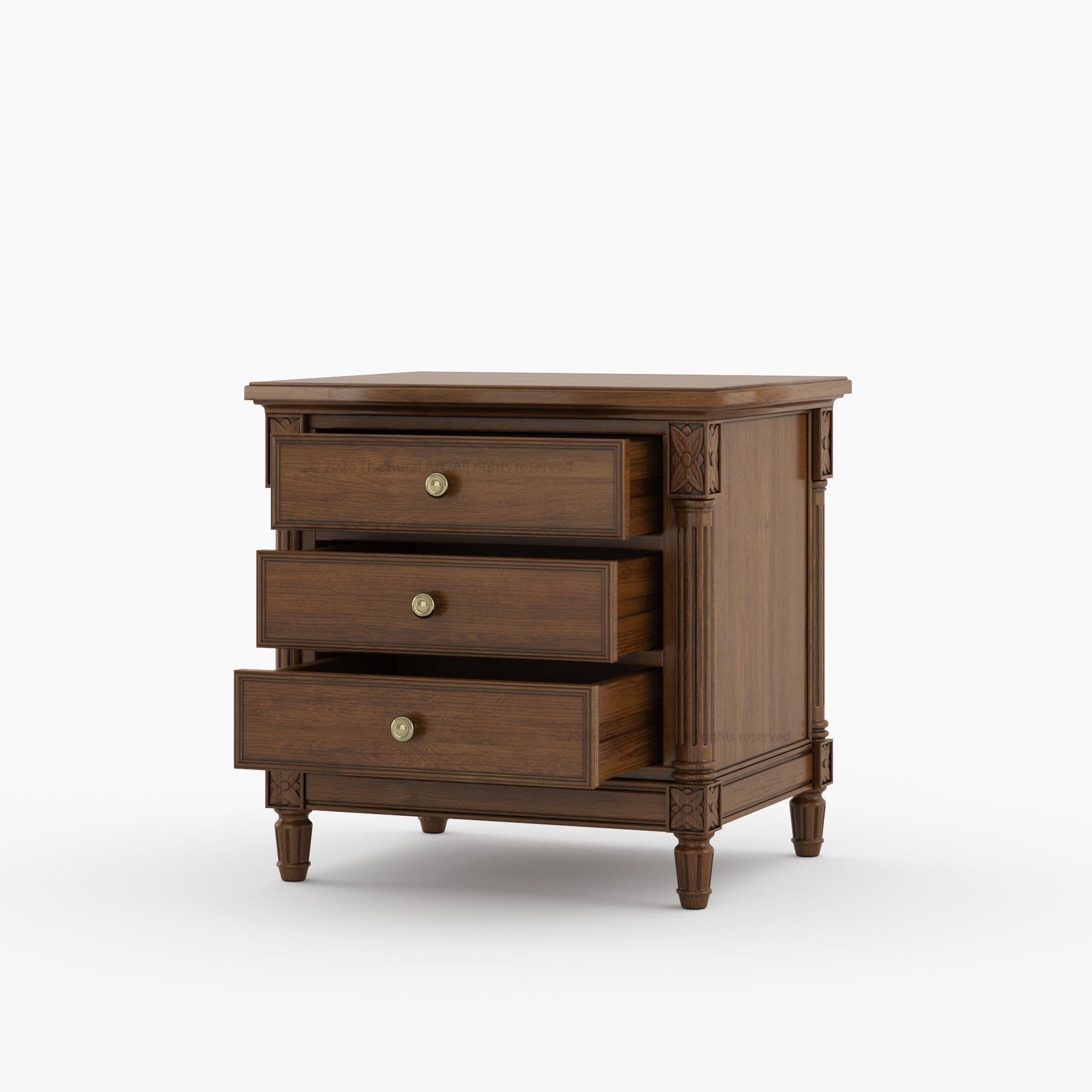 Novato Heritage Solid Wood 3-Drawer Nightstand with Carved Detailing