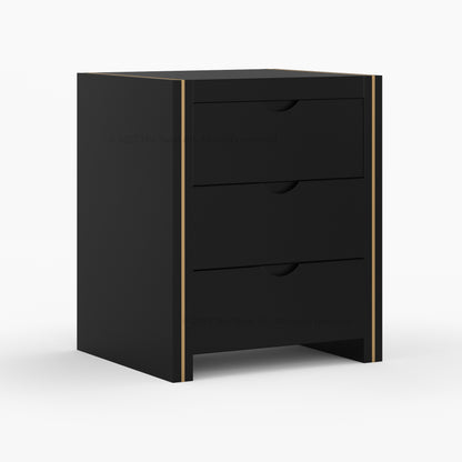 Branson Solid Wood Nightstand – Modern Black with Brass Inlay