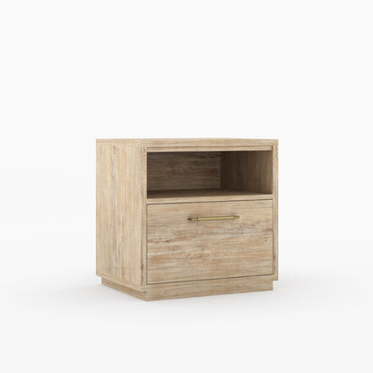 Hartsville Modern Solid Wood Nightstand with Drawer and Open Shelf