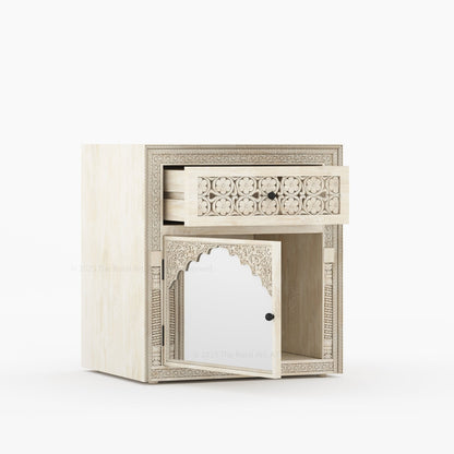 Dakota Hand-Carved Solid Wood Nightstand with Mirror Inlay