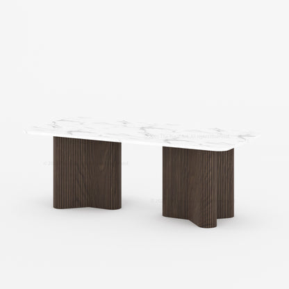 Valdez Fluted Solid Wood Dining Table with Wood or Marble Top