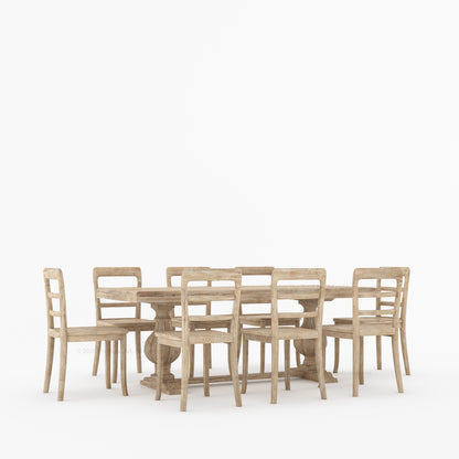 Manhattan Dual-Tone Solid Wood Pedestal Dining Table &amp; Chair Set
