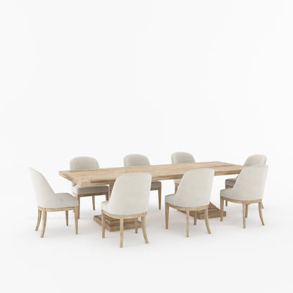 Medina Dining Table Set for 4, 6, 8 and 10 | Solid Wood Pedestal Table &amp; Upholstered Chairs