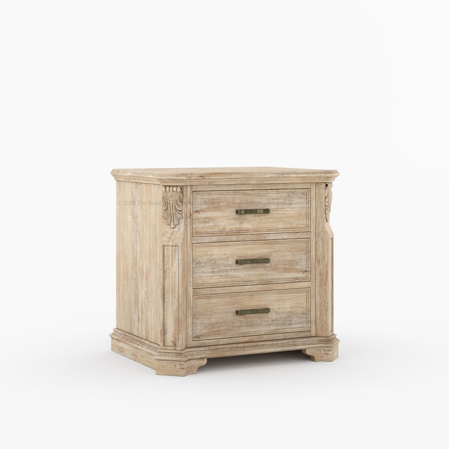 Alexander Hand-Carved Solid Wood Three-Drawer Nightstand