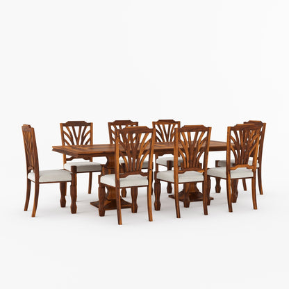 Carlsbad Solid Wood Double Pedestal Dining Table Set with Upholstered Sunburst Chairs