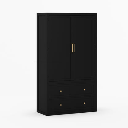 Seward Solid Wood Armoire with Drawers and Hanging Storage
