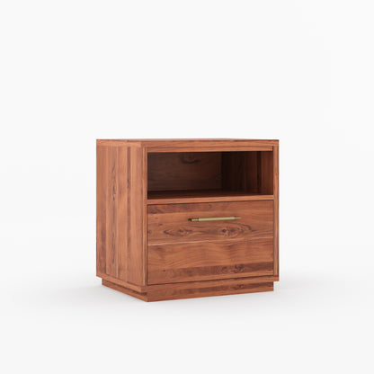 Hartsville Modern Solid Wood Nightstand with Drawer and Open Shelf