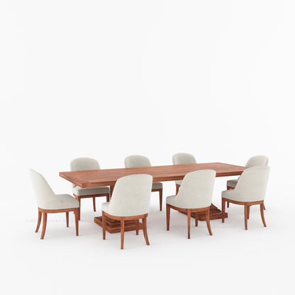 Medina Dining Table Set for 4, 6, 8 and 10 | Solid Wood Pedestal Table &amp; Upholstered Chairs