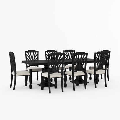 Carlsbad Solid Wood Double Pedestal Dining Table Set with Upholstered Sunburst Chairs