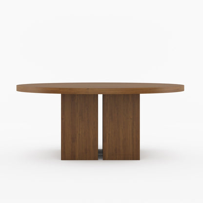 Ozark Round Wooden Pedestal Dining Table with Cane-Back Upholstered Chairs
