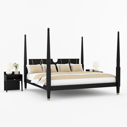 Troy Solid Wood Four Poster Bed with Brass Detailing