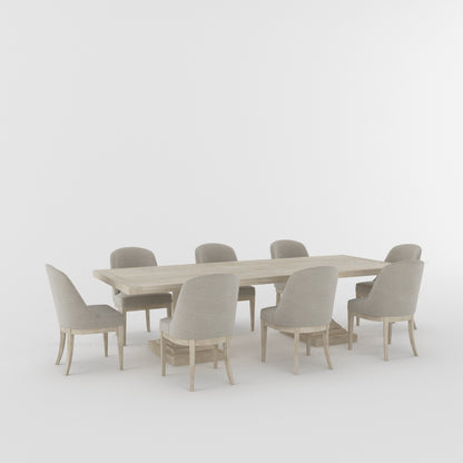 Medina Dining Table Set for 4, 6, 8 and 10 | Solid Wood Pedestal Table &amp; Upholstered Chairs