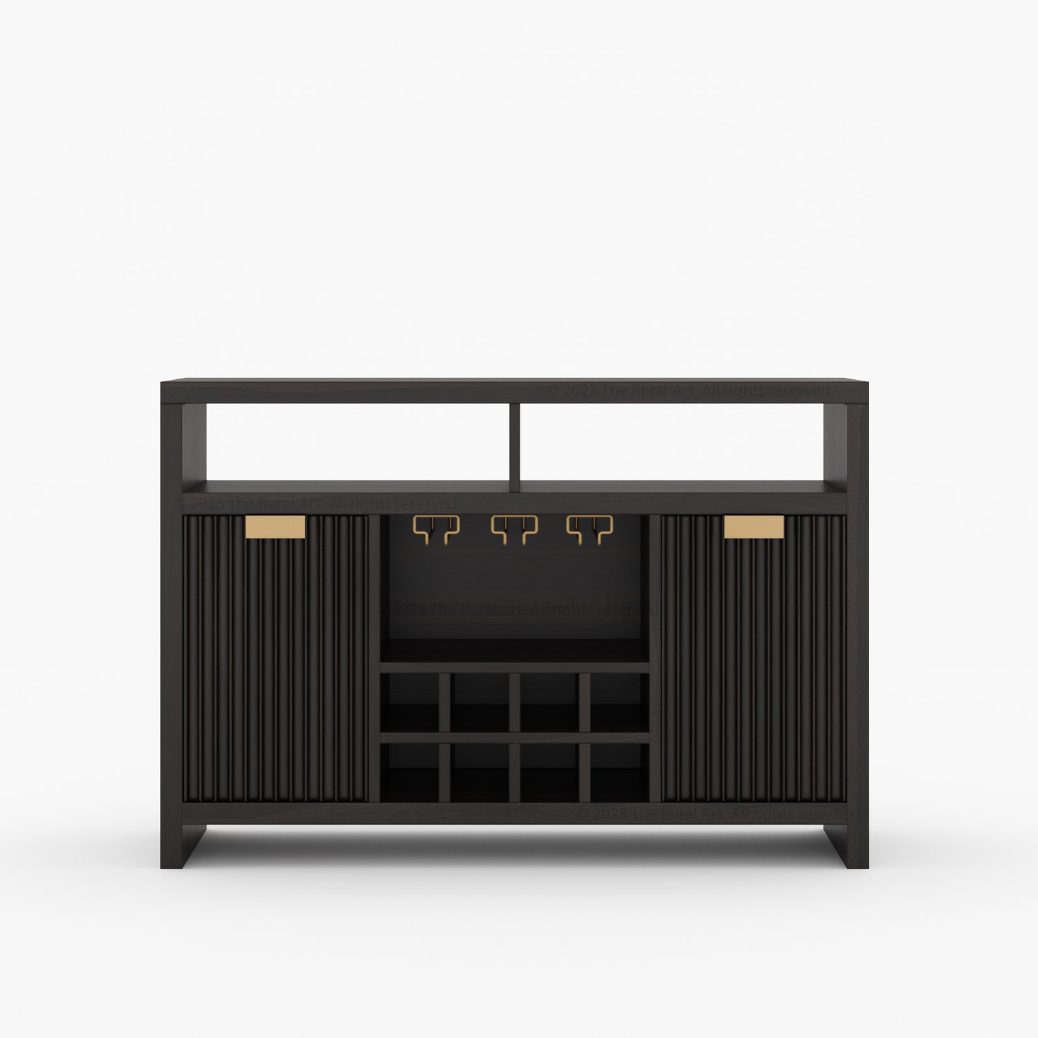 Montecito Black Wine Bar Cabinet Solid Wood Sideboard with Glass Rack &amp; Bottle Storage