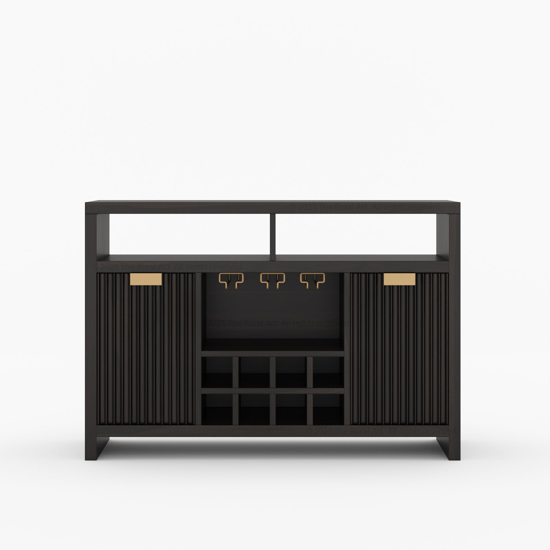 Montecito Black Wine Bar Cabinet Solid Wood Sideboard with Glass Rack &amp; Bottle Storage