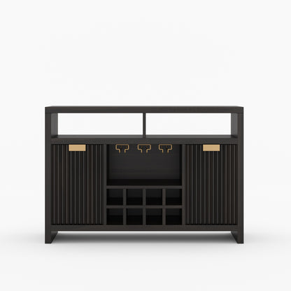 Montecito Black Wine Bar Cabinet Solid Wood Sideboard with Glass Rack &amp; Bottle Storage